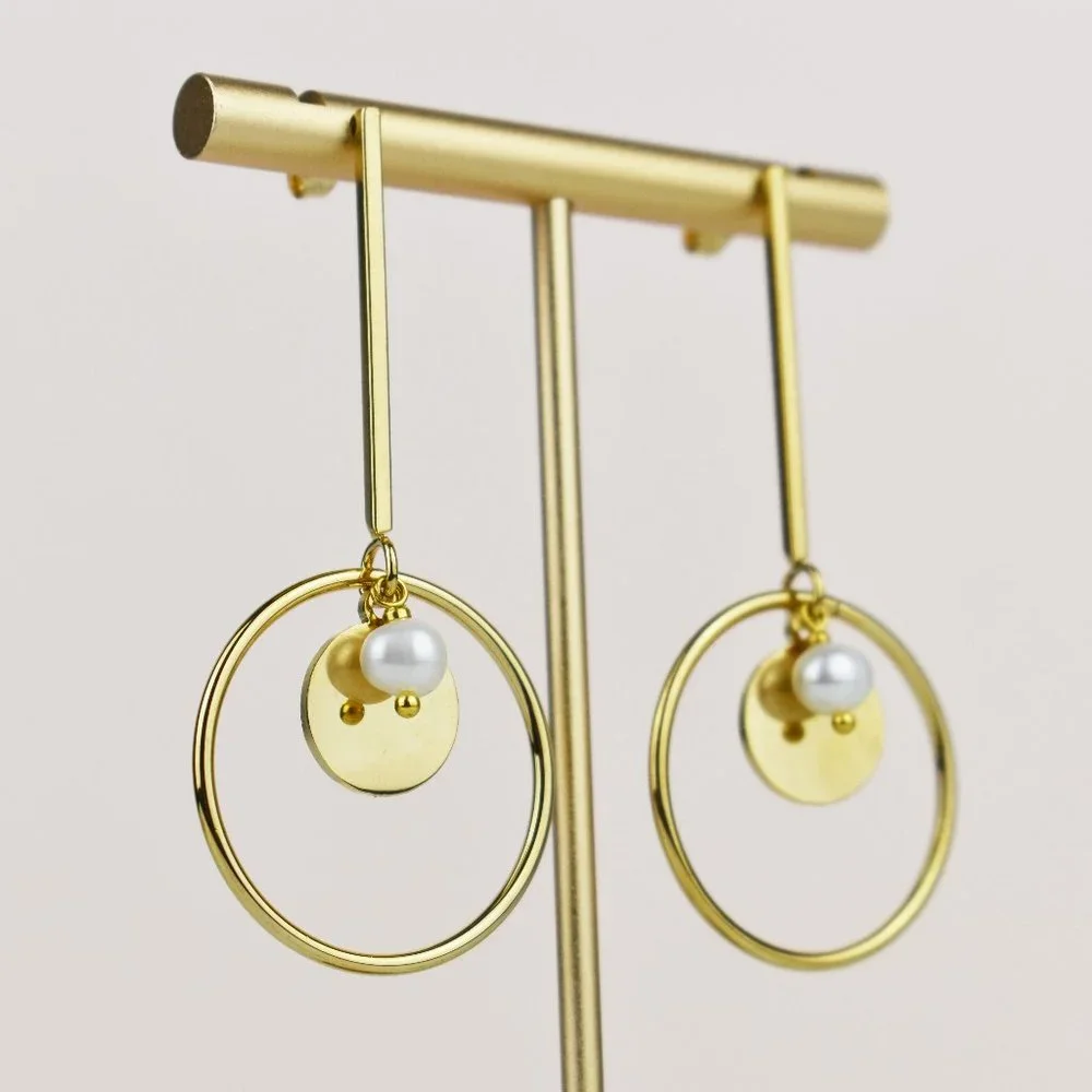 Accent dangle hoop earrings, large lightweight gold tone earrings